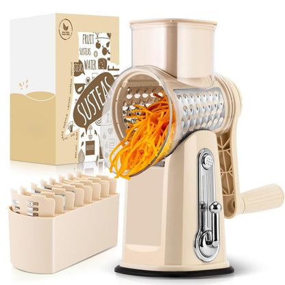 SUSTEAS Rotary Cheese Grater with 5 Blades & Suction Base