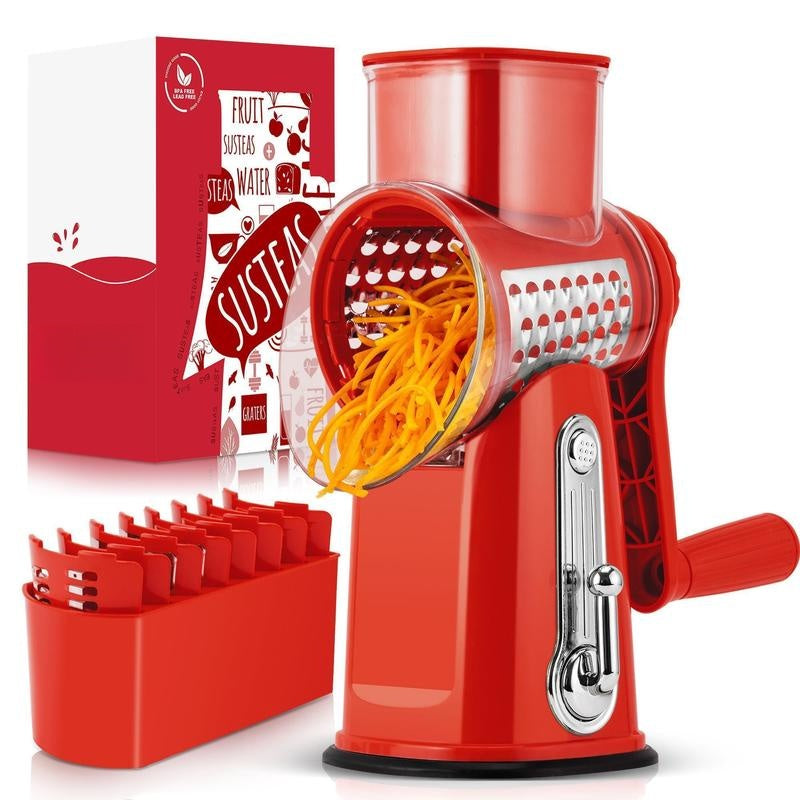 SUSTEAS Rotary Cheese Grater with 5 Blades & Suction Base
