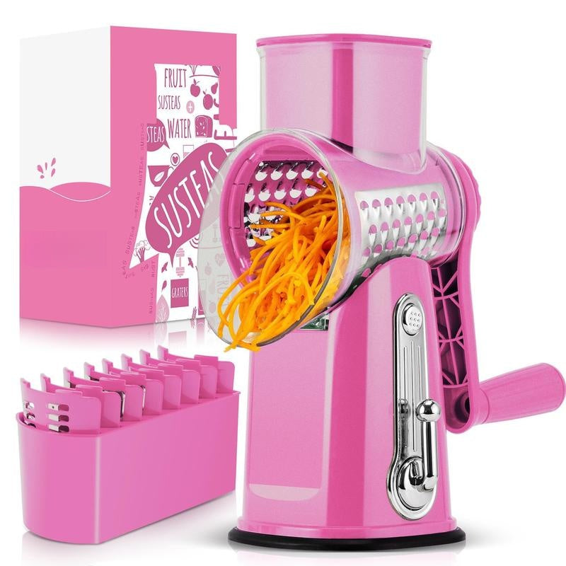 SUSTEAS Rotary Cheese Grater with 5 Blades & Suction Base