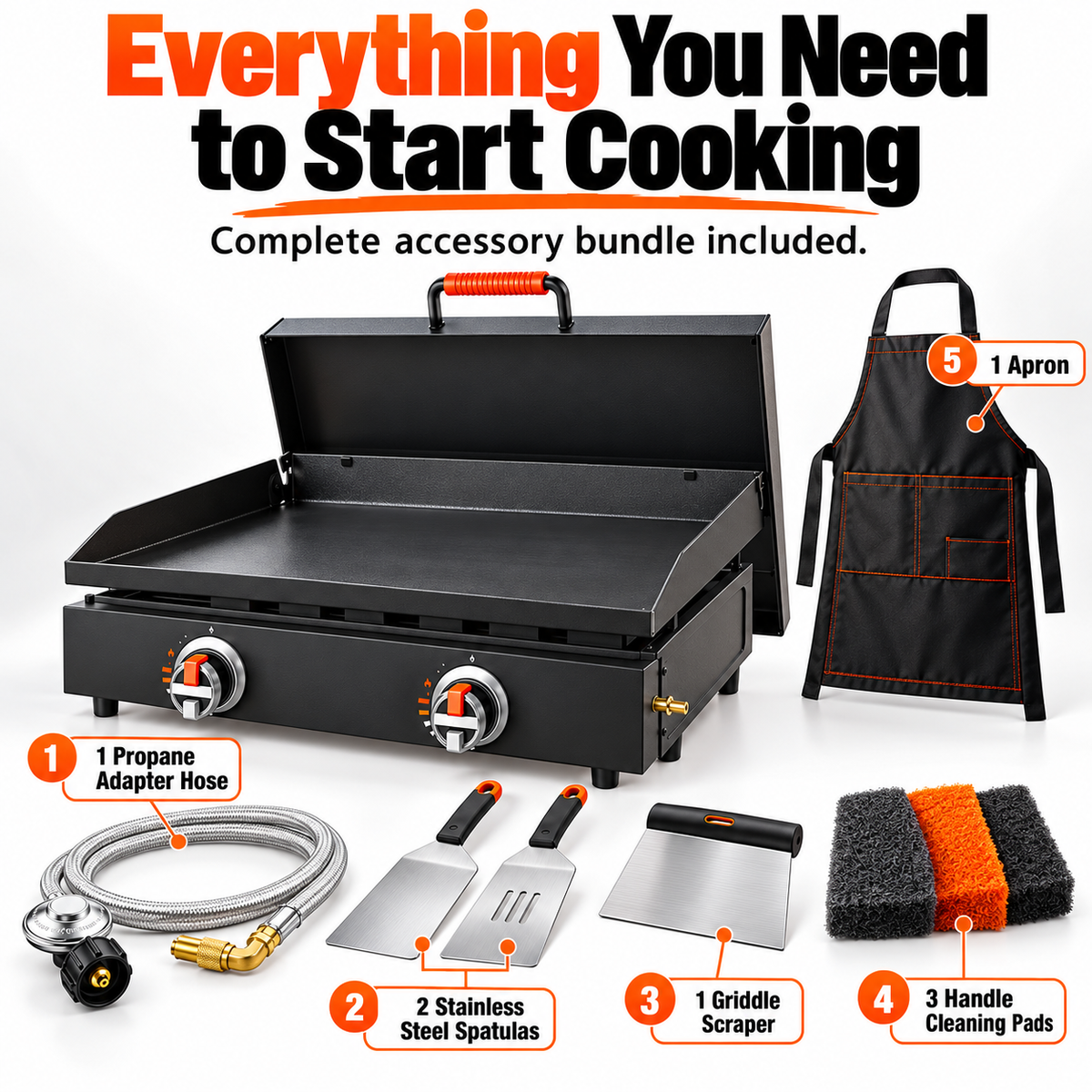 Portable Tabletop Flat Top Griddle | Choose Indoor Electric or Outdoor LPG Propane Model, Dual Independent Heat Zones with Complete Accessory Bundle