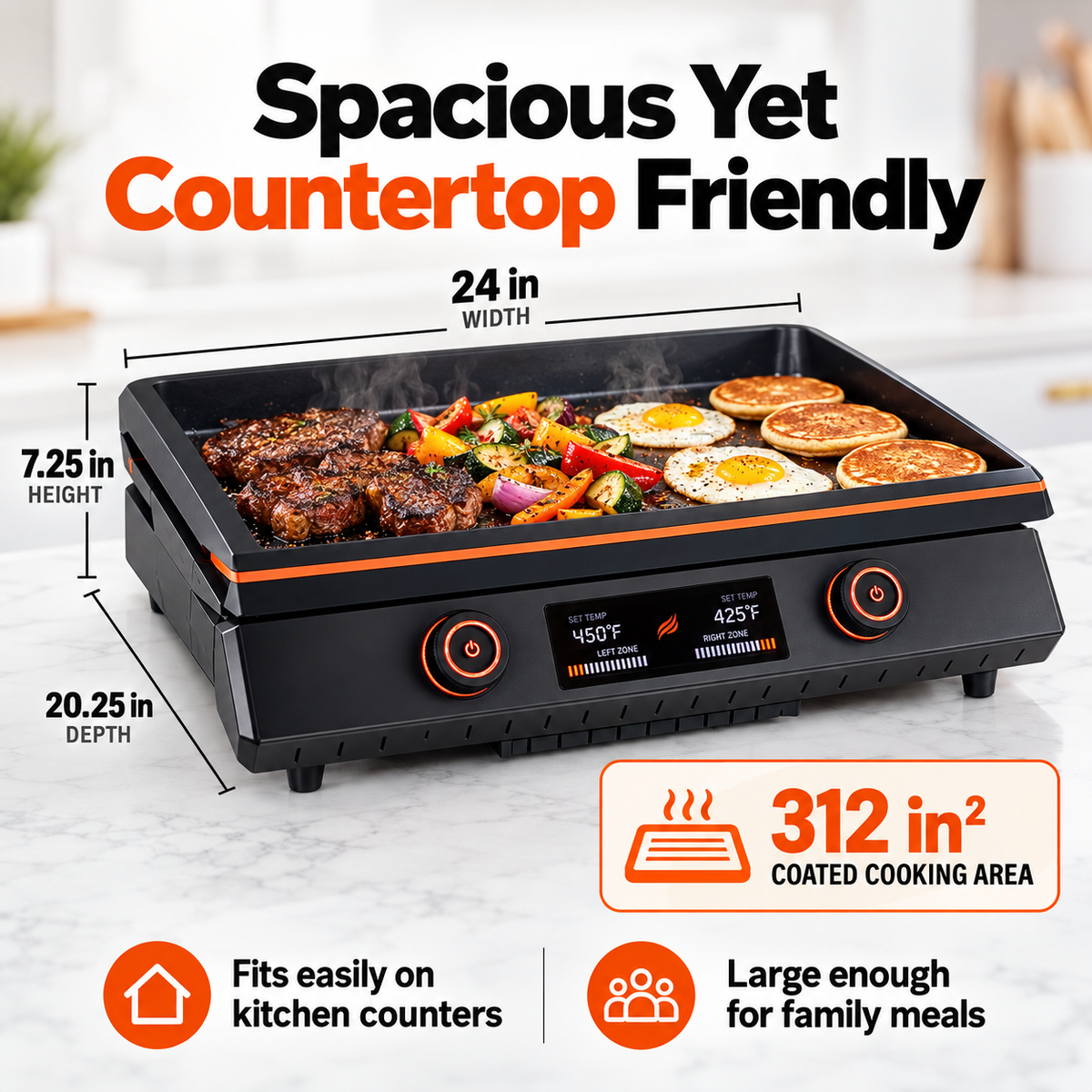 Portable Tabletop Flat Top Griddle | Choose Indoor Electric or Outdoor LPG Propane Model, Dual Independent Heat Zones with Complete Accessory Bundle
