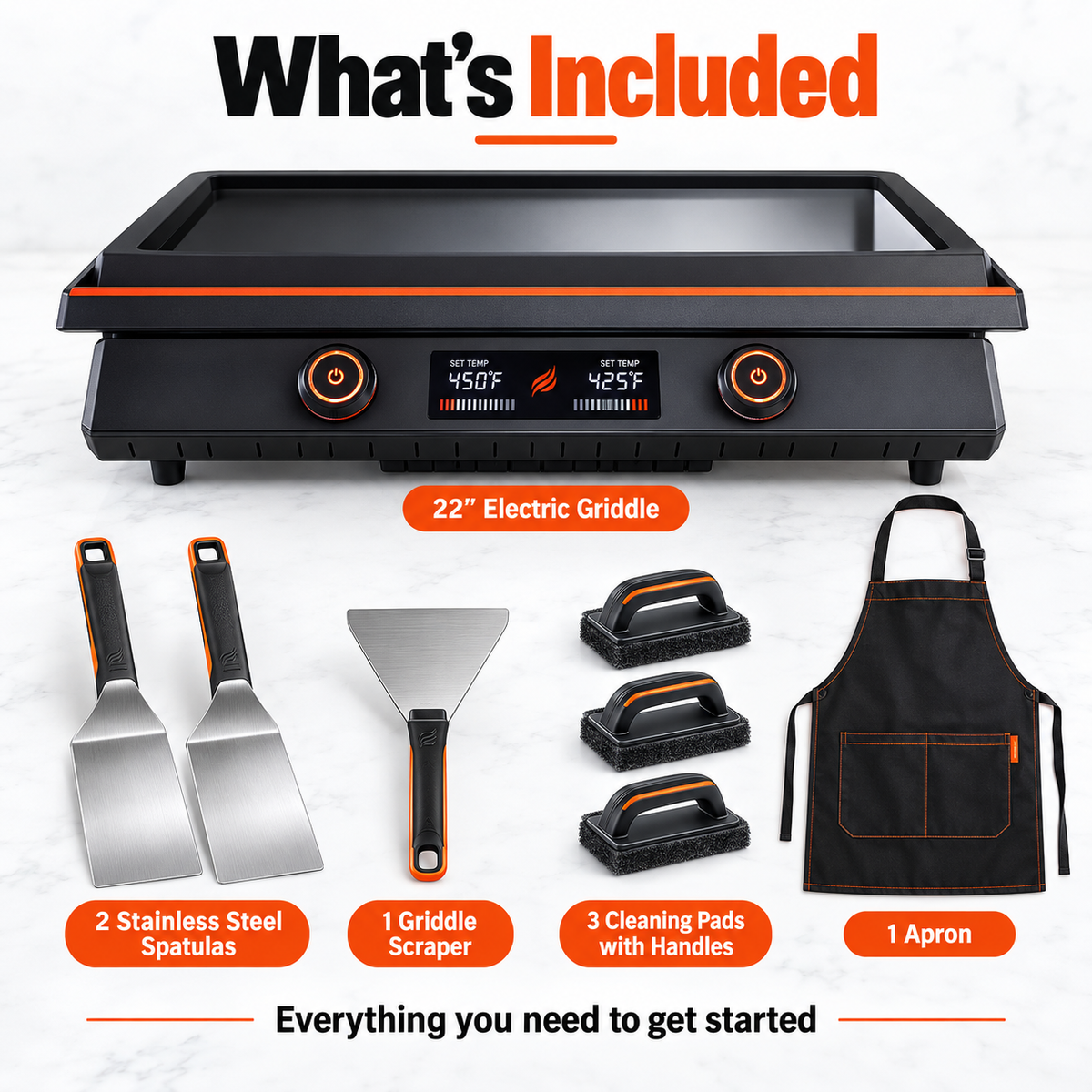 Portable Tabletop Flat Top Griddle | Choose Indoor Electric or Outdoor LPG Propane Model, Dual Independent Heat Zones with Complete Accessory Bundle