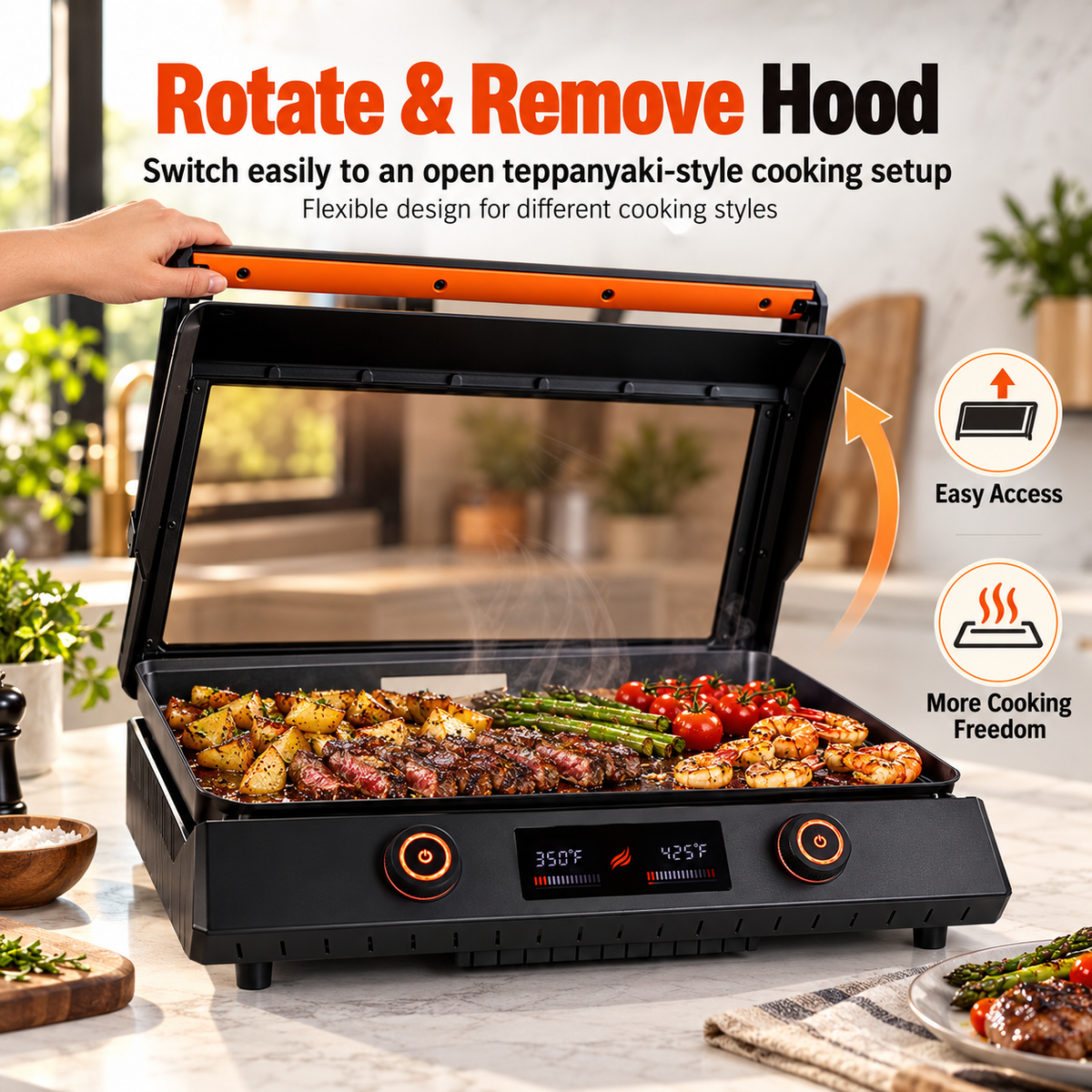 Portable Tabletop Flat Top Griddle | Choose Indoor Electric or Outdoor LPG Propane Model, Dual Independent Heat Zones with Complete Accessory Bundle