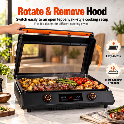 Portable Tabletop Flat Top Griddle | Choose Indoor Electric or Outdoor LPG Propane Model, Dual Independent Heat Zones with Complete Accessory Bundle