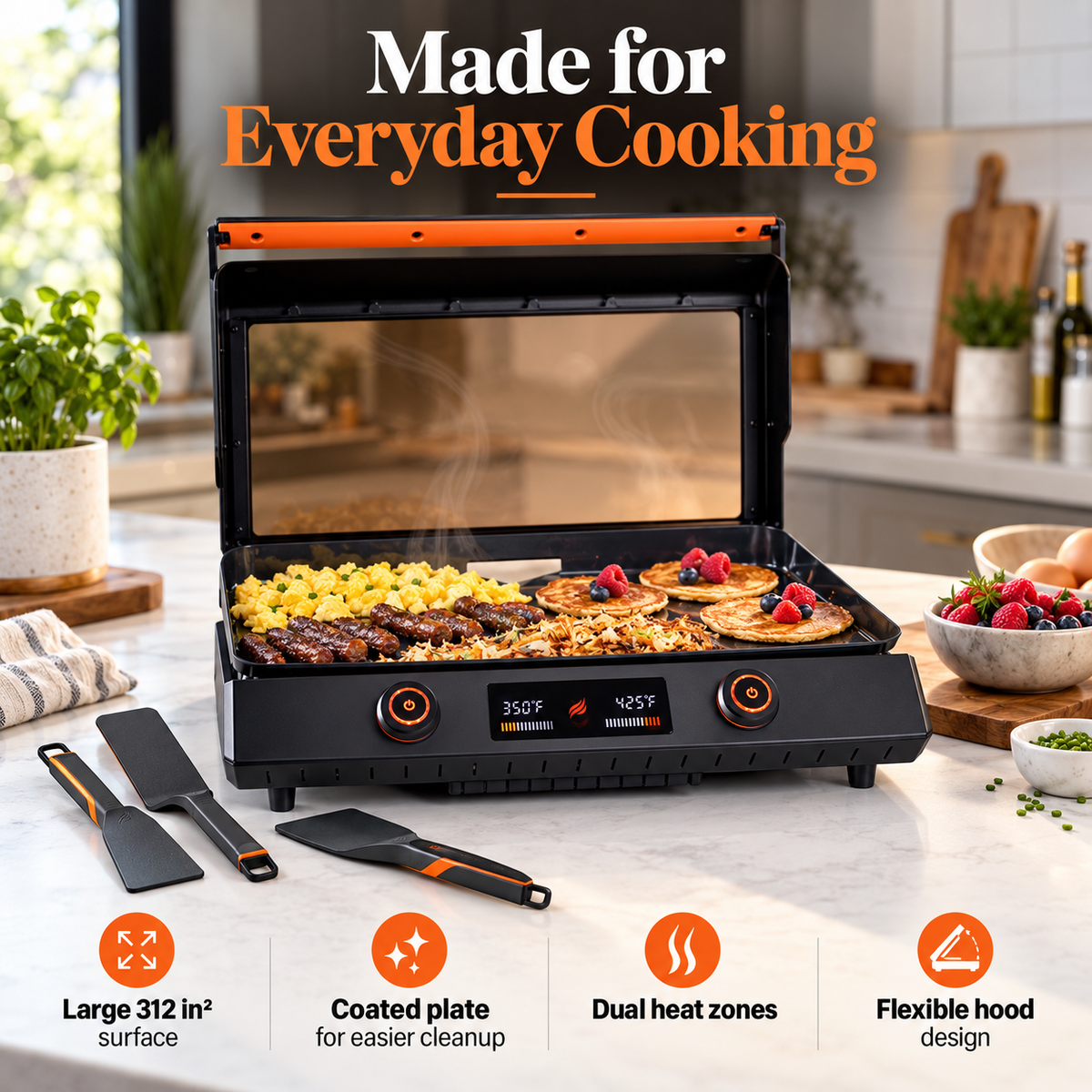 Portable Tabletop Flat Top Griddle | Choose Indoor Electric or Outdoor LPG Propane Model, Dual Independent Heat Zones with Complete Accessory Bundle