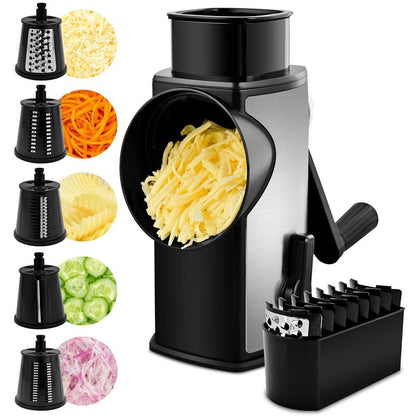 SUSTEAS Rotary Cheese Grater with 5 Blades & Suction Base