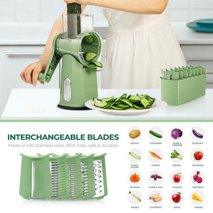 SUSTEAS Rotary Cheese Grater with 5 Blades & Suction Base