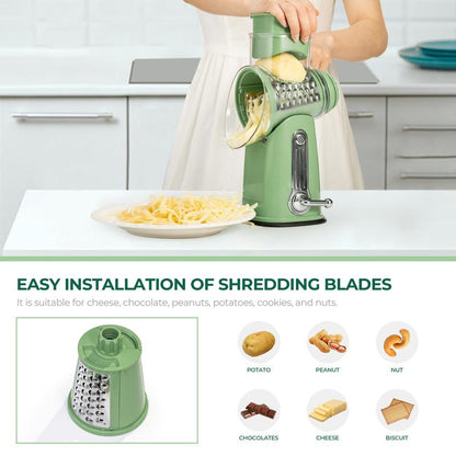 SUSTEAS Rotary Cheese Grater with 5 Blades & Suction Base