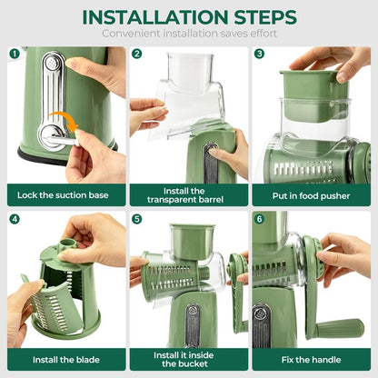 SUSTEAS Rotary Cheese Grater with 5 Blades & Suction Base
