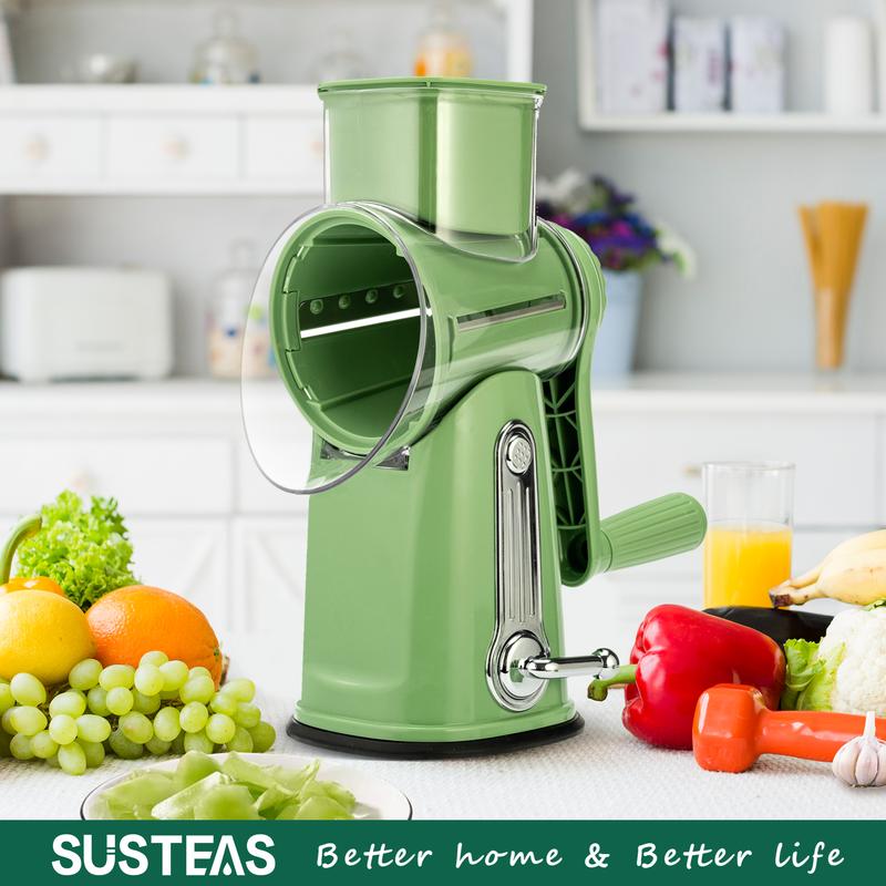 SUSTEAS Rotary Cheese Grater with 5 Blades & Suction Base