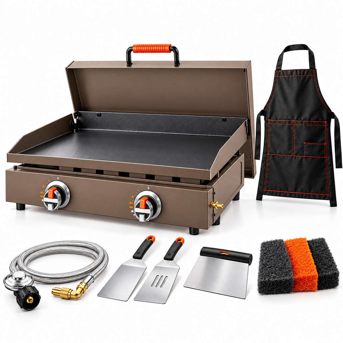Portable Tabletop Flat Top Griddle | Choose Indoor Electric or Outdoor LPG Propane Model, Dual Independent Heat Zones with Complete Accessory Bundle